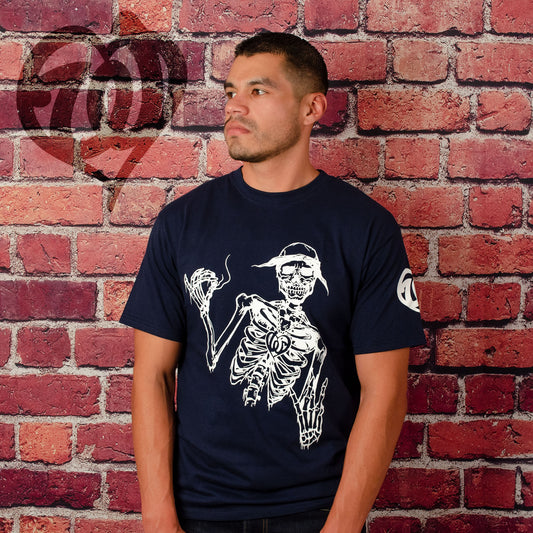 THA West Coast Joint Smoking Skeleton Navy Shirt